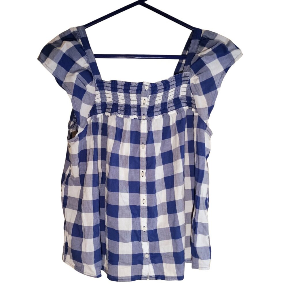 Old Navy top, blouse, Old navy blouse, spring blouse, checker top, blue blouse